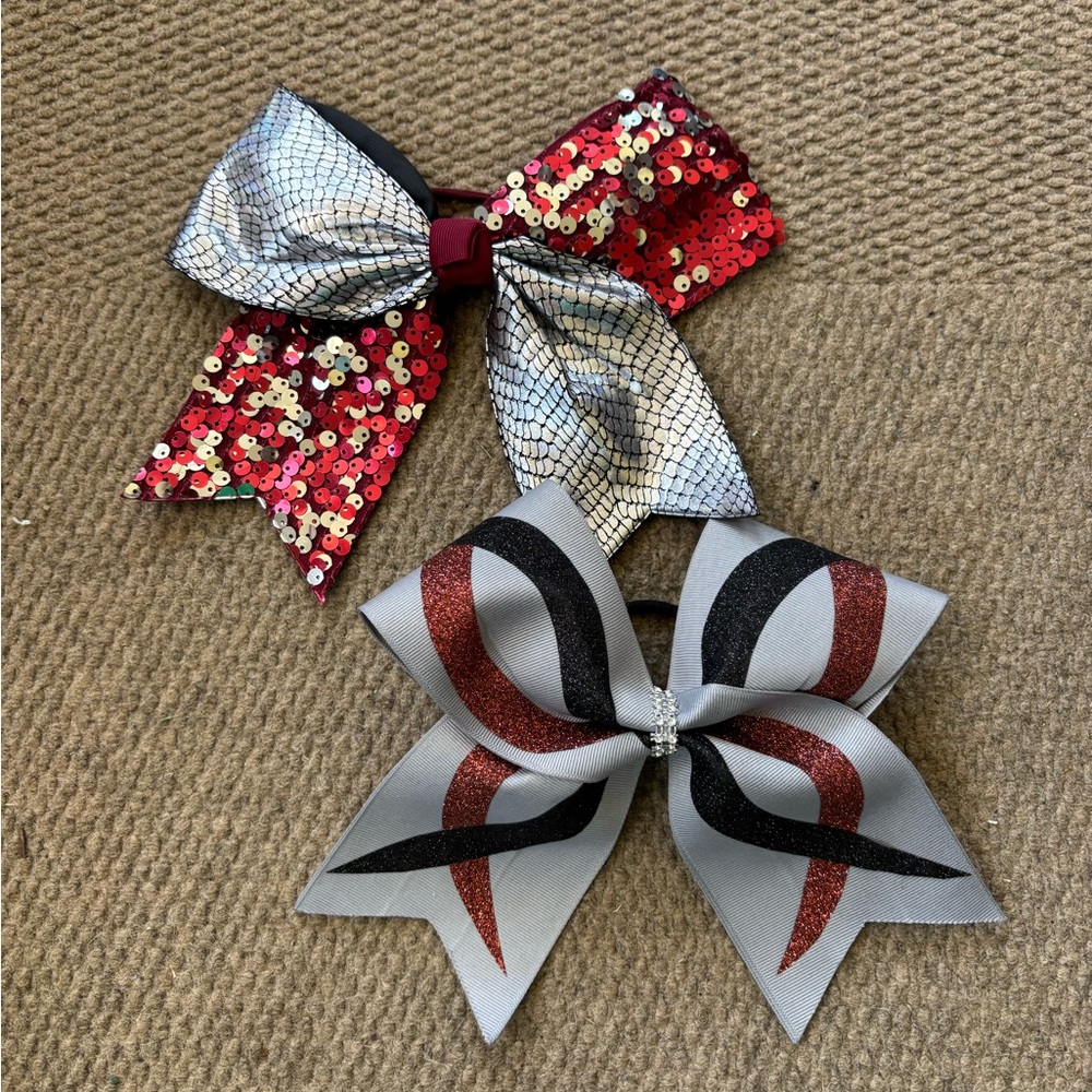 Red and Silver Sparkle Cheer Bows